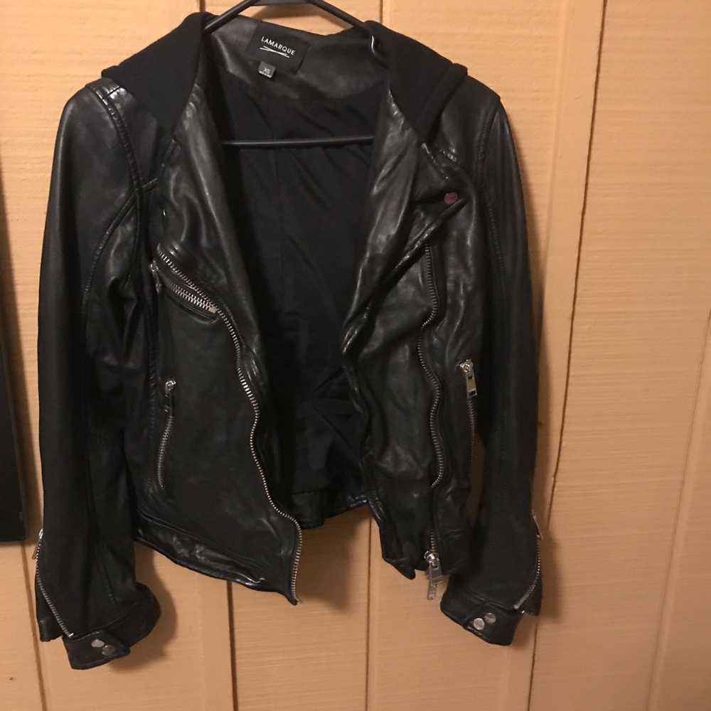 Real leather jacket with built in hood